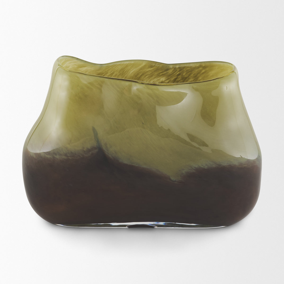 Tulano Low Green and Brown Glass Vase from Mercana - Luna Furniture
