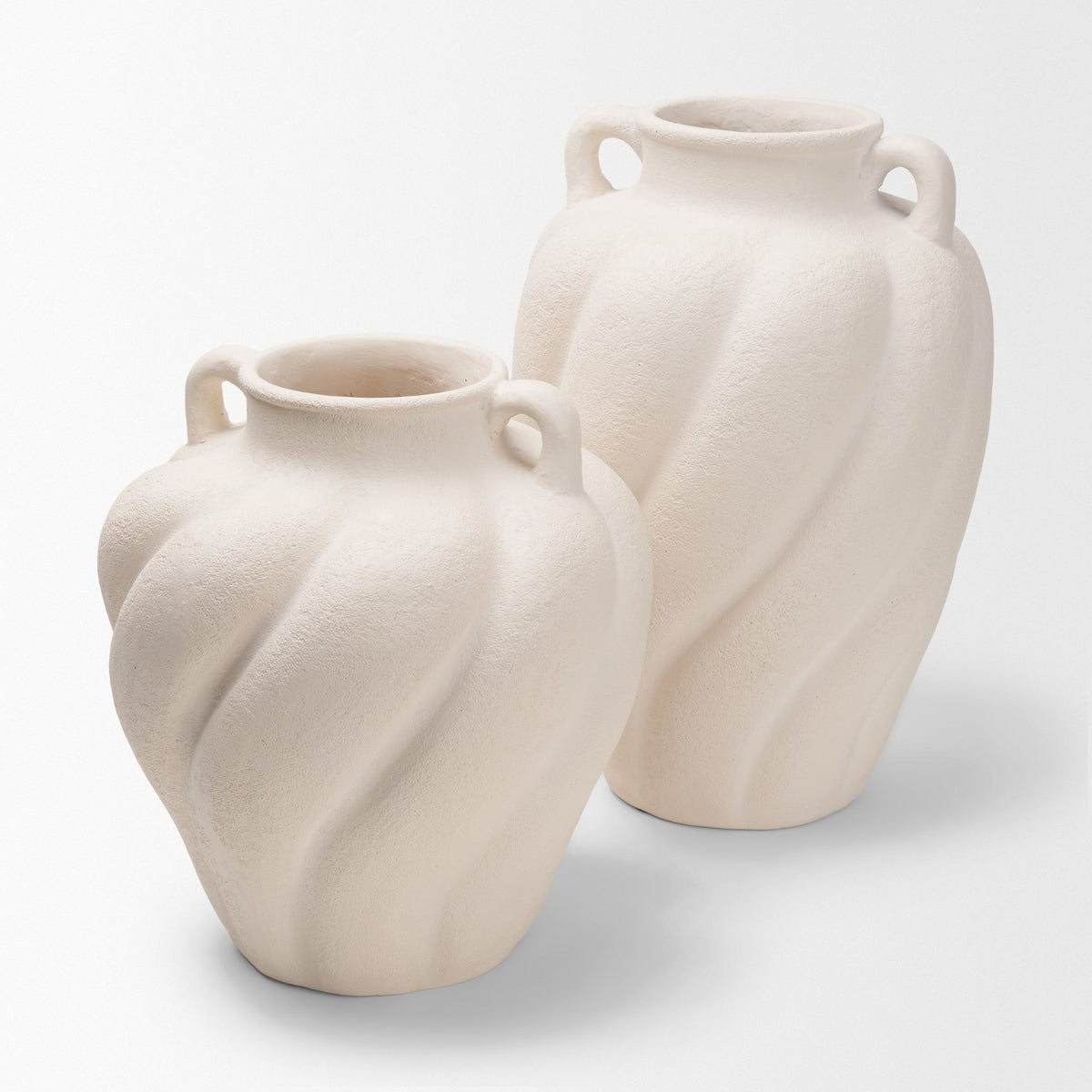 Syros Twisted Small Cream Ceramic Urn Vase