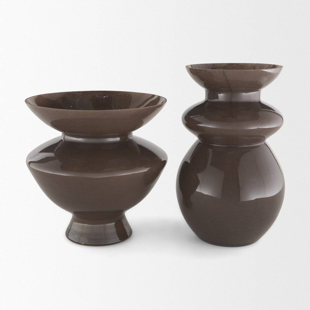 Bruna Wide Mouth Geometric Brown Glass Vase from Mercana - Luna Furniture