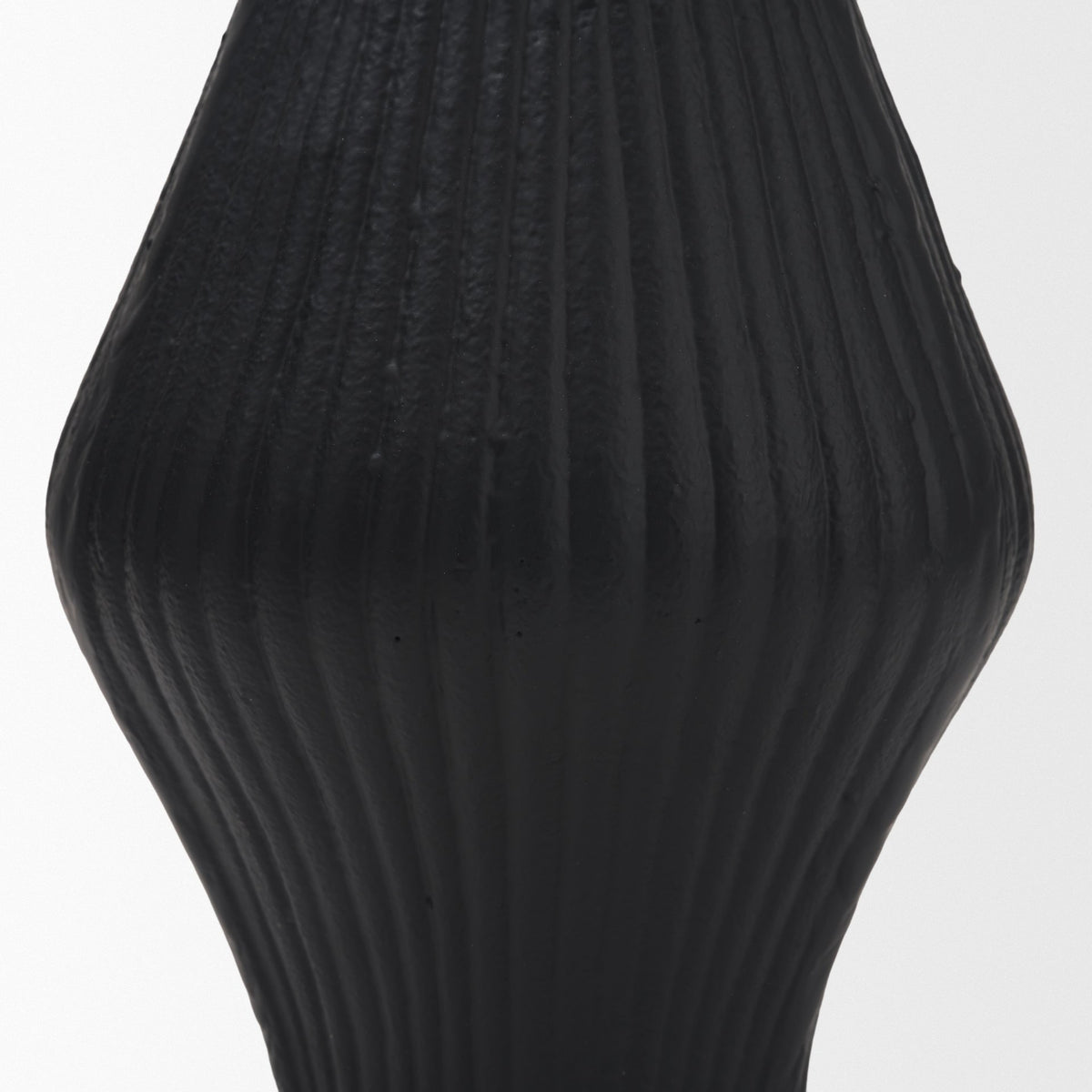 Patine Matte Black Metal Fluted Hourglass Decorative Vase