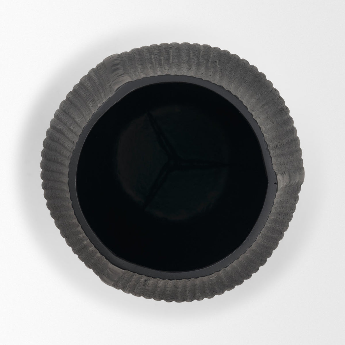 Patine Wide Matte Black Metal Fluted Decorative Vase