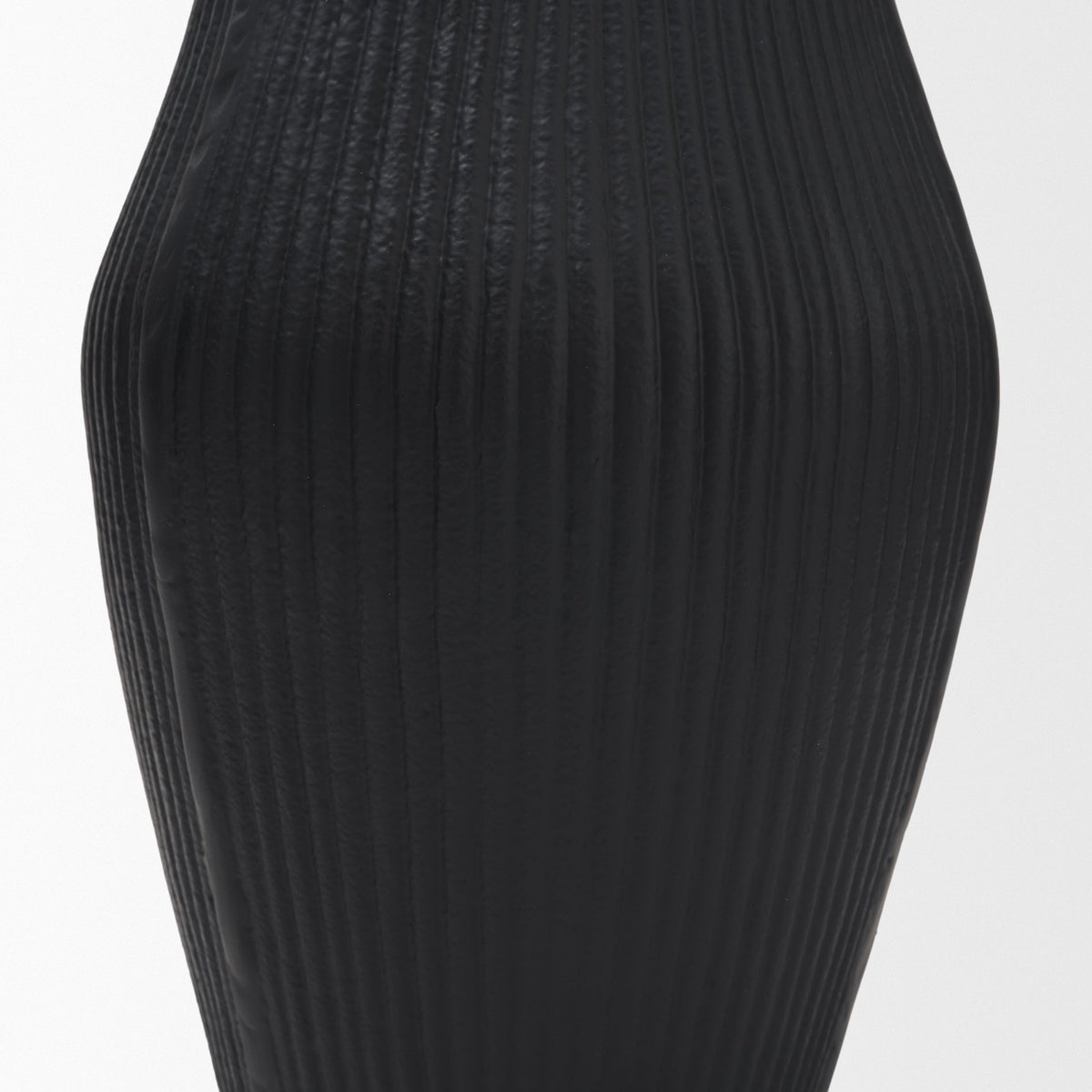 Patine Wide Matte Black Metal Fluted Decorative Vase