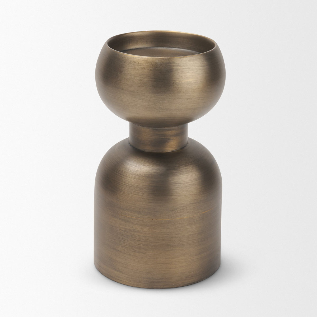 Pelar Small Antiqued Brass Stacked Pillar Candle Holder