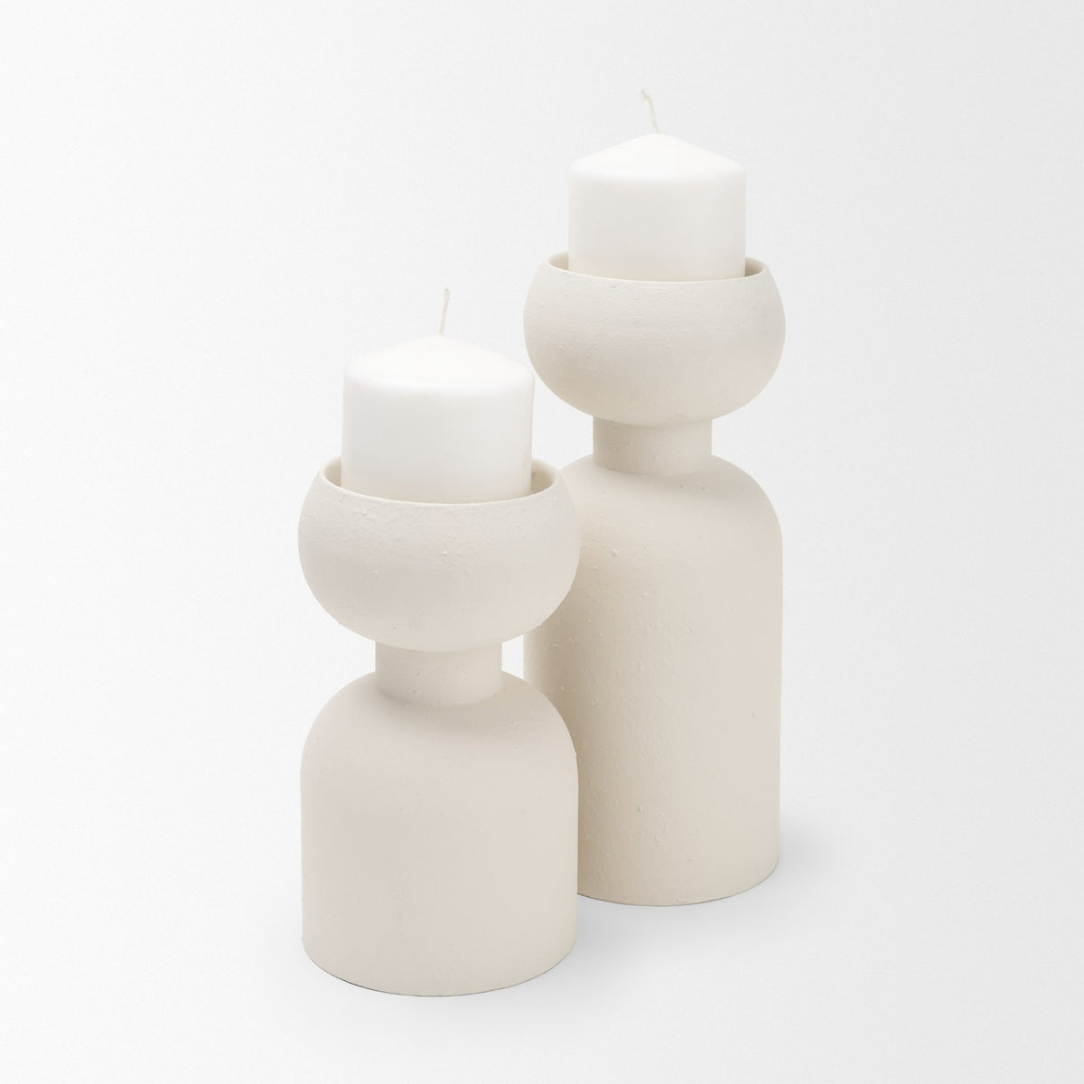 Pelar Small Matte White Metal Stacked Pillar Candle Holder