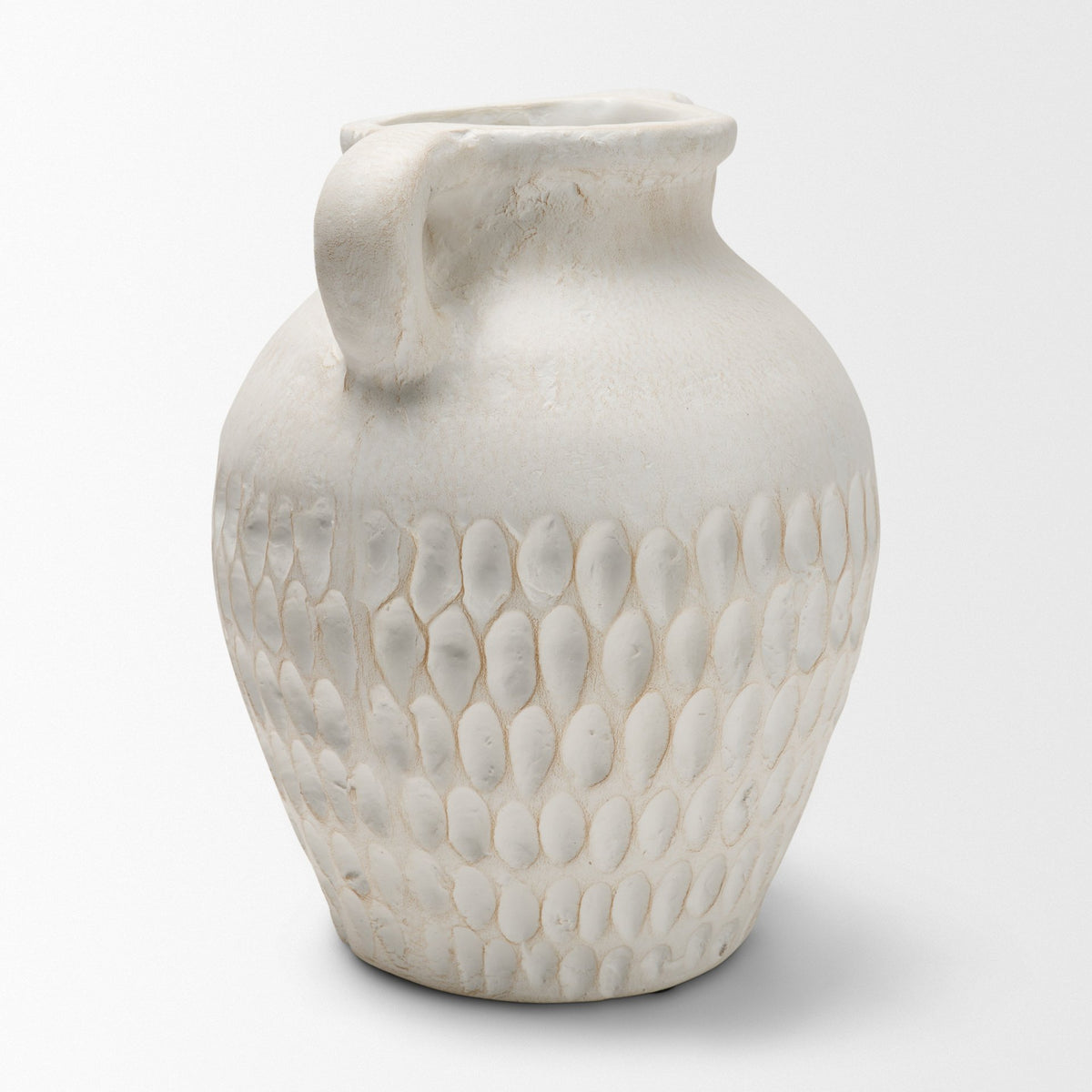 Basma White Scale Textured Ceramic Vase w/ Handles from Mercana - Luna Furniture