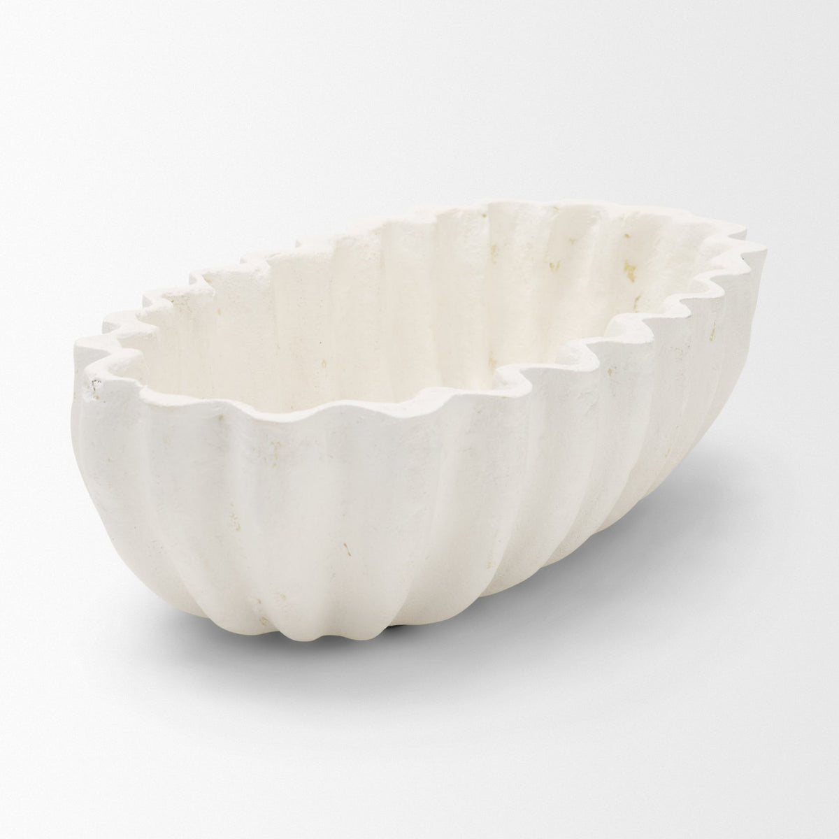 Camelia Fluted White Paper Mache Long Centerpiece Bowl from Mercana - Luna Furniture