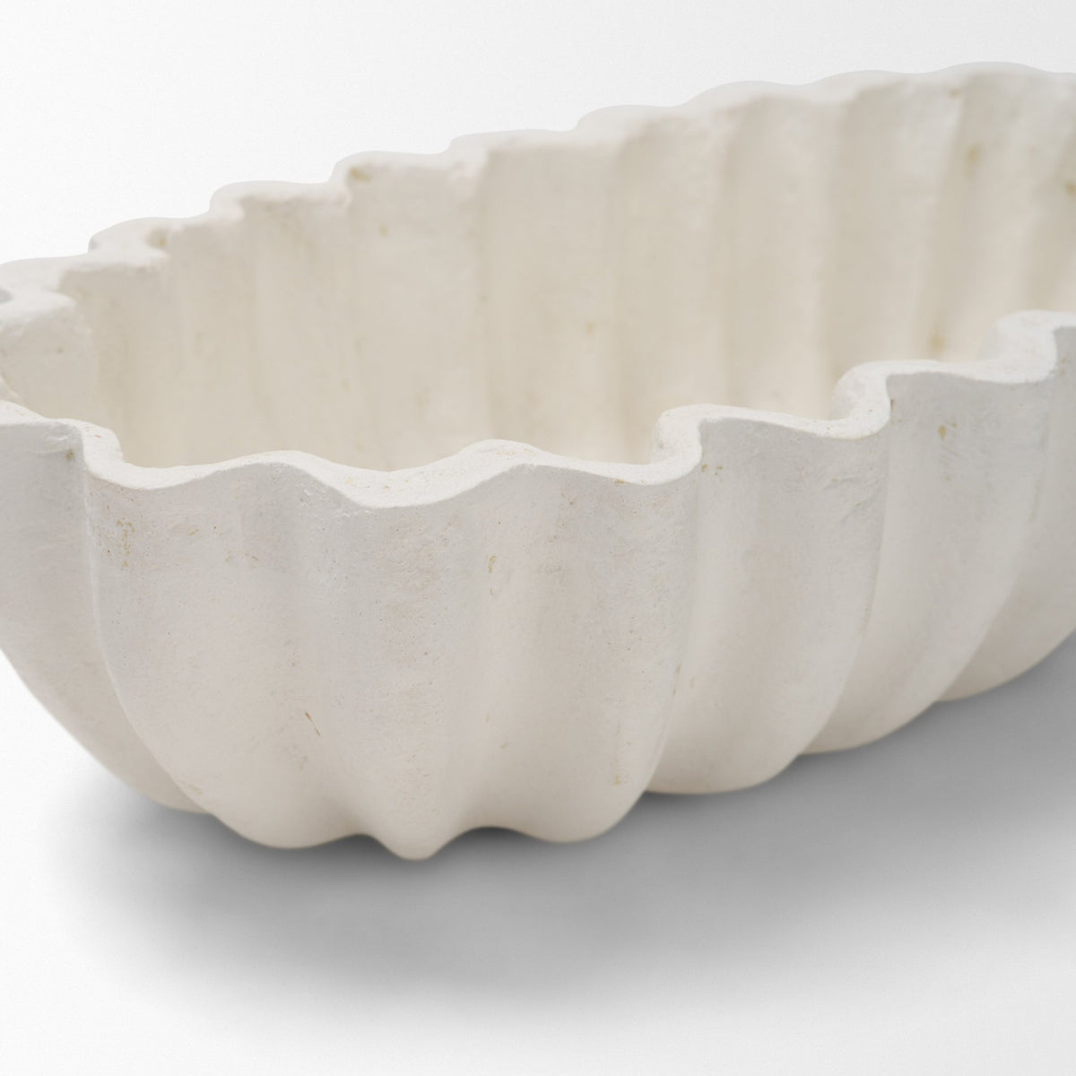 Camelia Fluted White Paper Mache Long Centerpiece Bowl from Mercana - Luna Furniture