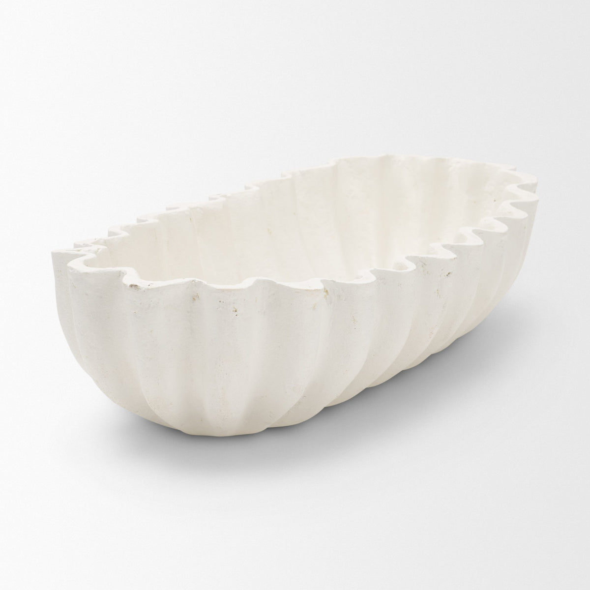 Camelia Large Fluted White Paper Mache Round Centerpiece Bowl from Mercana - Luna Furniture