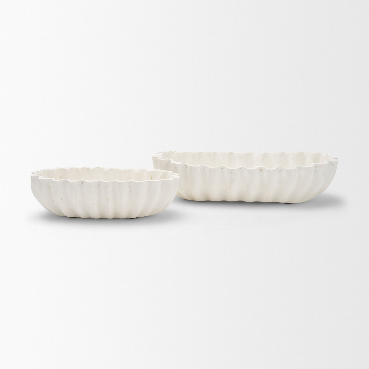 Camelia Large Fluted White Paper Mache Round Centerpiece Bowl from Mercana - Luna Furniture