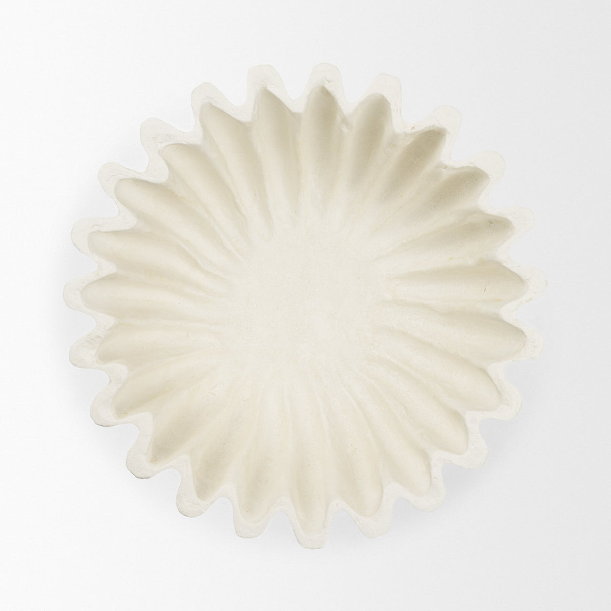 Camelia Fluted White Paper Mache Pedastal Centerpiece Bowl from Mercana - Luna Furniture