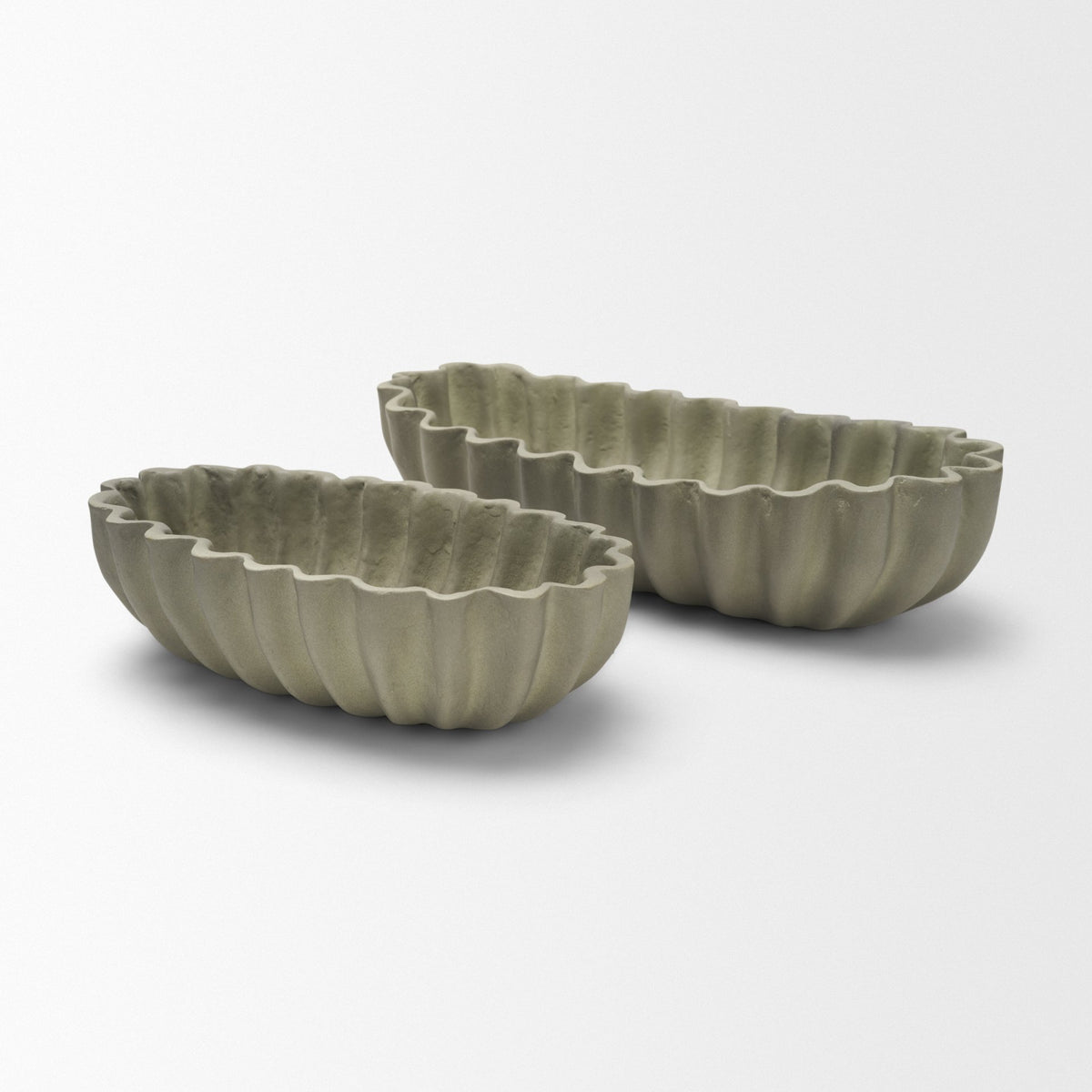 Camelia Fluted Sage Green Paper Mache Long Centerpiece Bowl from Mercana - Luna Furniture