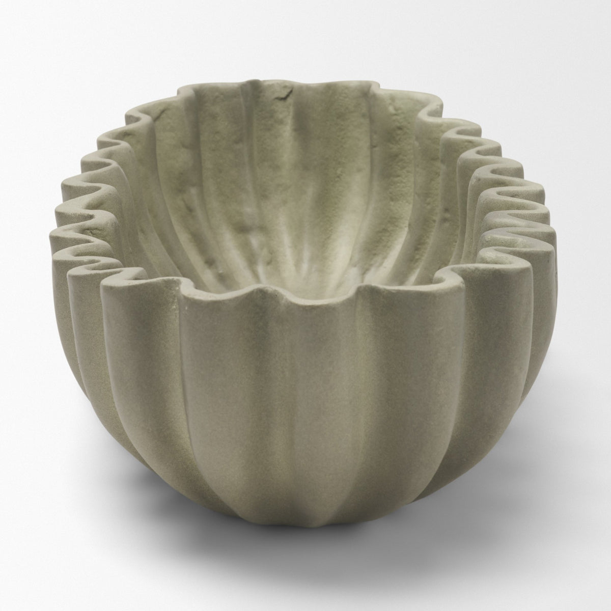 Camelia Large Fluted Sage Green Paper Mache Round Centerpiece Bowl from Mercana - Luna Furniture