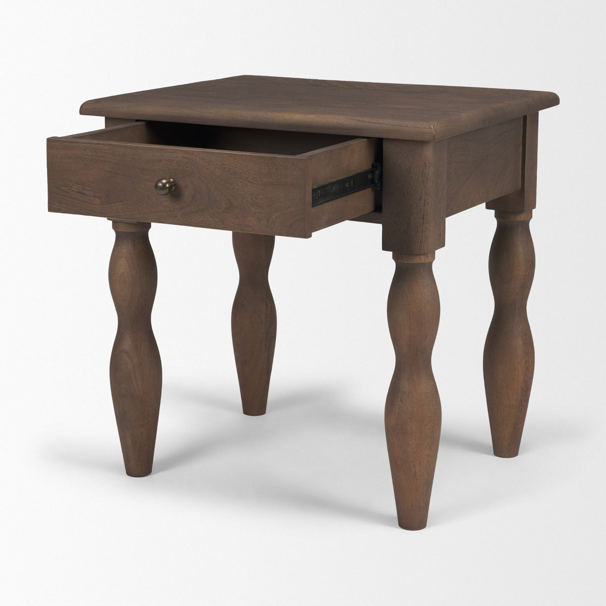 Angeline Spool Turned End Table | Dark Brown Wood | 1 Drawer from Mercana - Luna Furniture