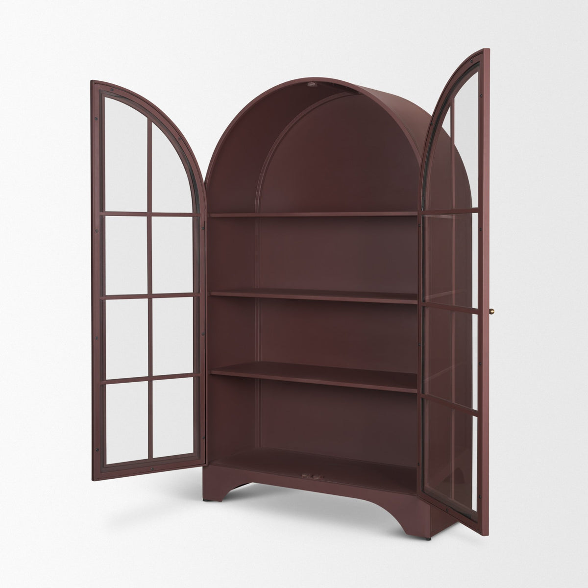 Rousseau Arched Curio Cabinet w/ Glass Doors | Burgundy Metal from Mercana - Luna Furniture