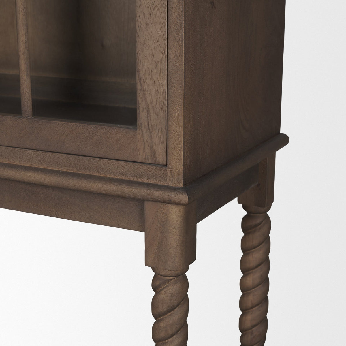 Cromwell Spiral Turned Display Cabinet | Mid-Brown Wood from Mercana - Luna Furniture