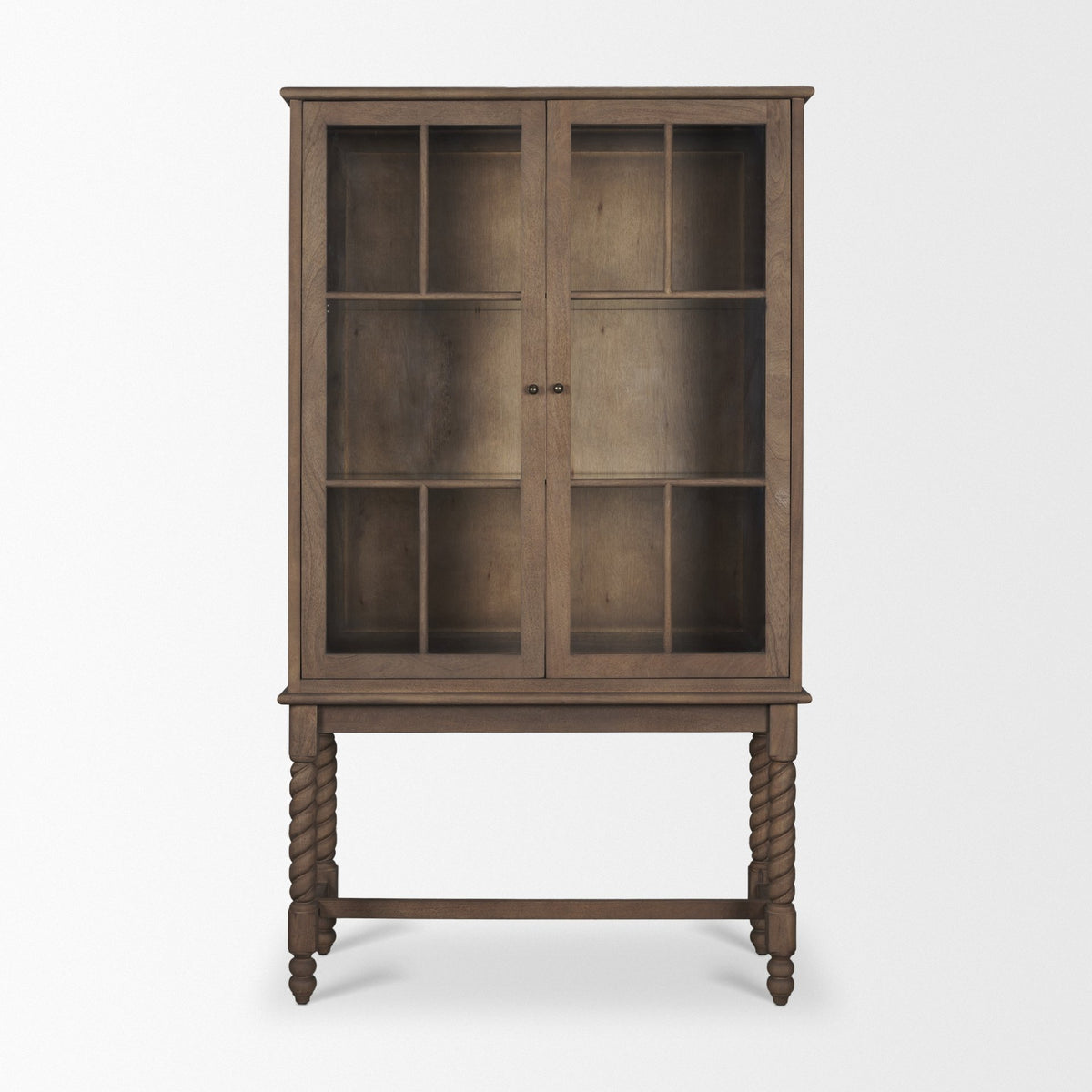 Cromwell Spiral Turned Display Cabinet | Mid-Brown Wood from Mercana - Luna Furniture