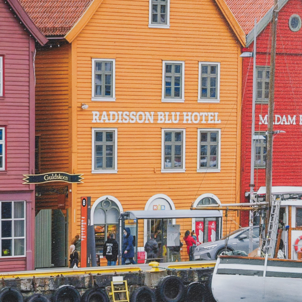 Waterfront in Bergen, Norway by Richard Silver Textured Framed Photo Print Matted under Glass from Mercana - Luna Furniture