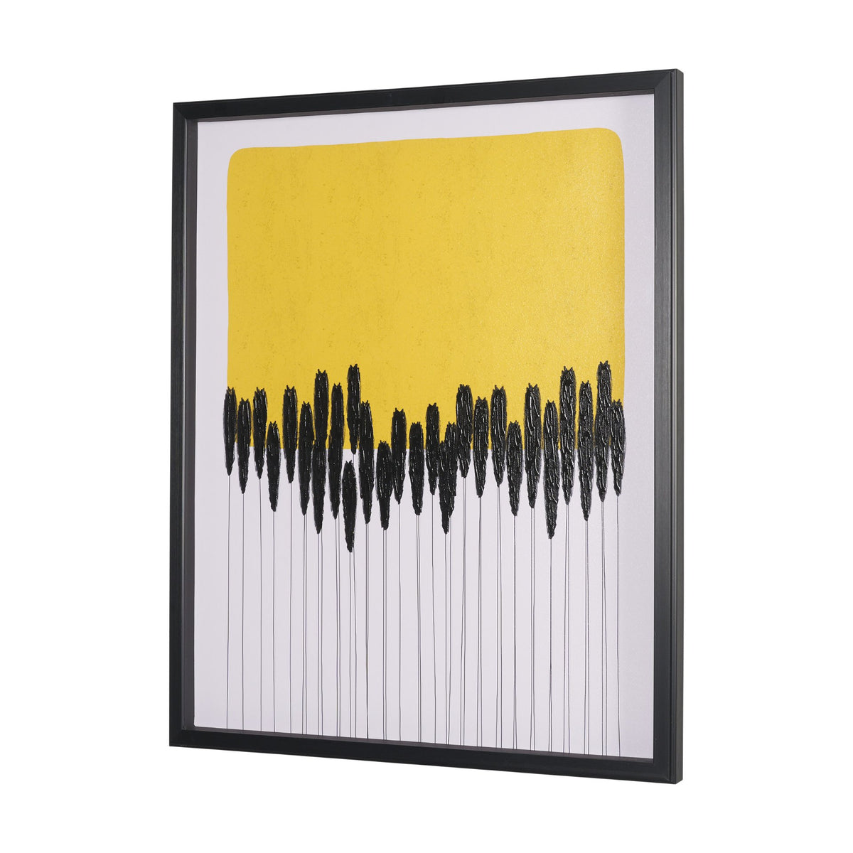 Black Reeds Yellow Abstract by Cats And Dogs Hand-Embellish Textured Framed Artwork Matt under Glass from Mercana - Luna Furniture