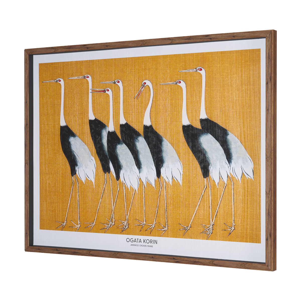 Japanese Red Crown Crane by Ogata Korin Hand-Embellished Textured Framed Artwork Matted under Glass