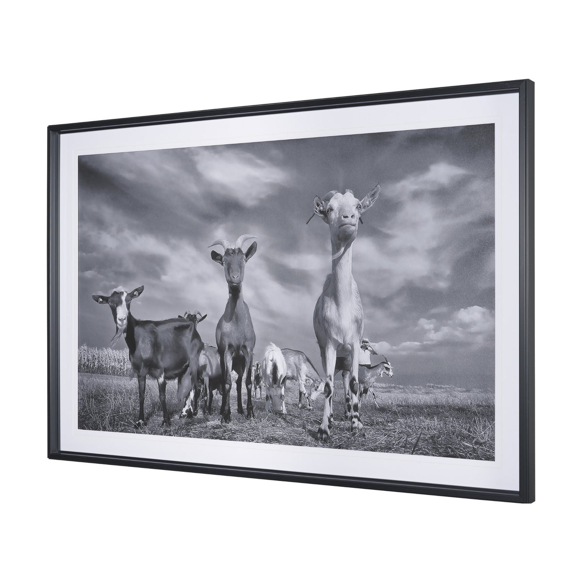 Curious Farm Goats by Novica Stankovic Hand-Embellished Textured Framed Artwork Matted under Glass