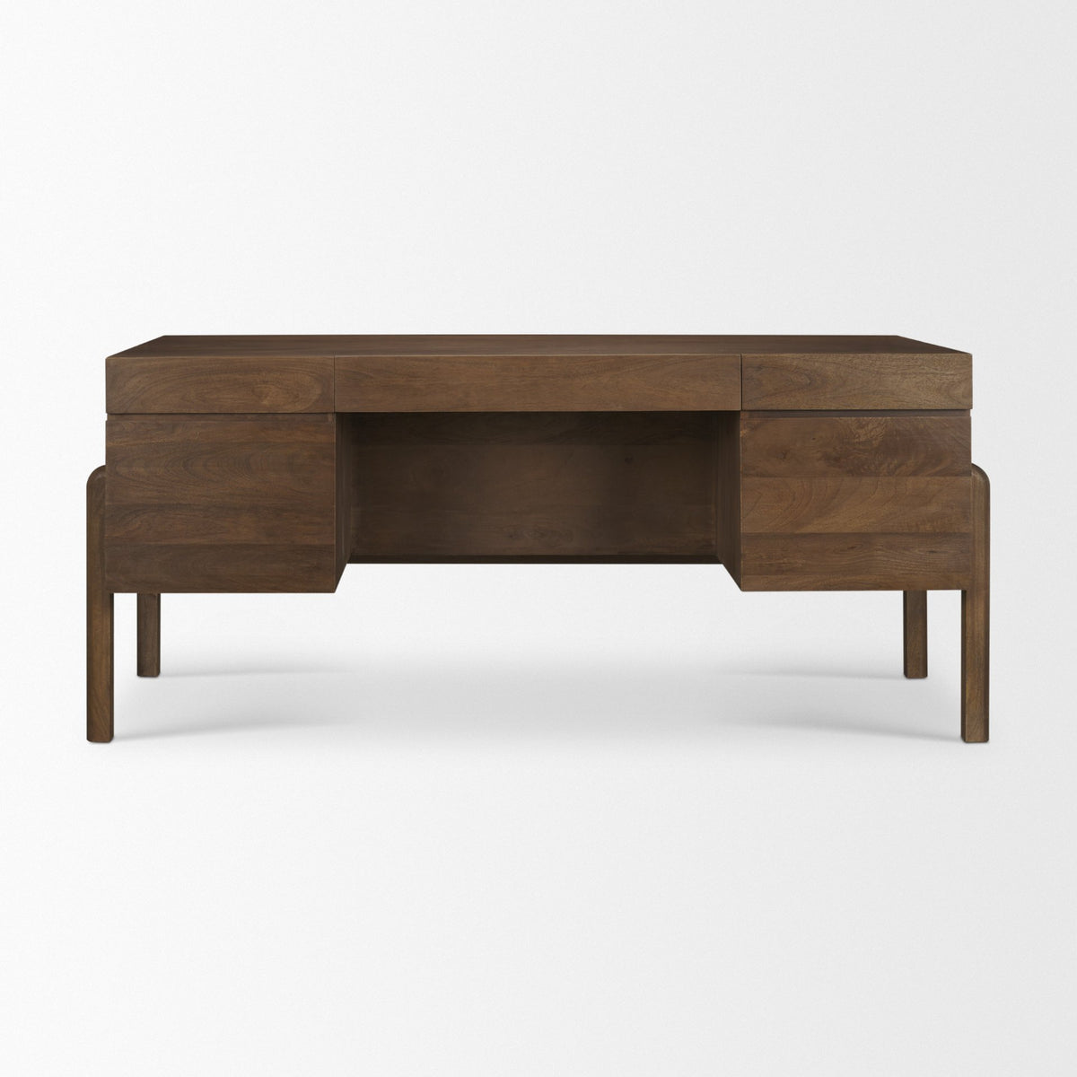 Trellyn Dark Brown Solid Wood Carved Woven Desk from Mercana - Luna Furniture