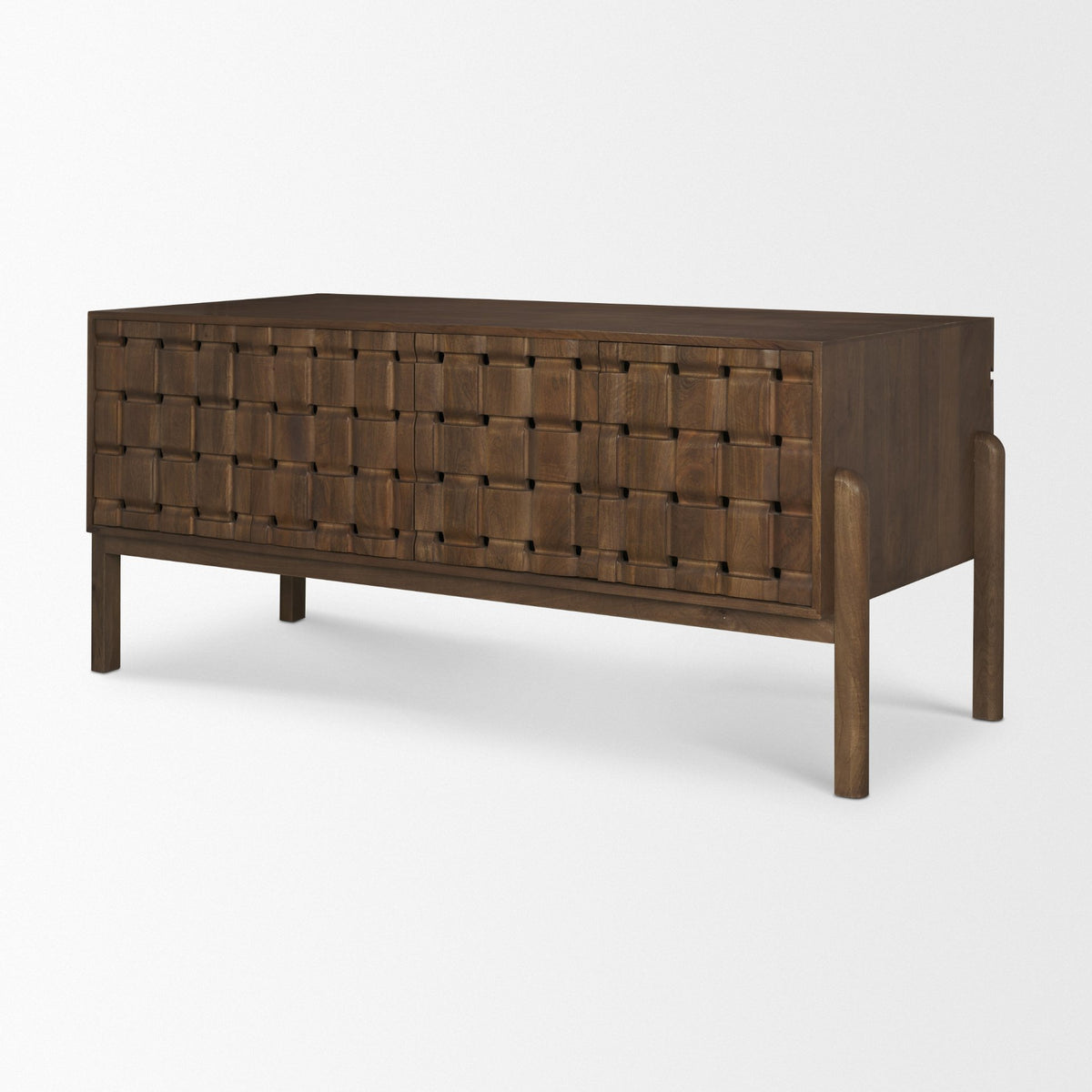 Trellyn Dark Brown Solid Wood Carved Woven Desk from Mercana - Luna Furniture