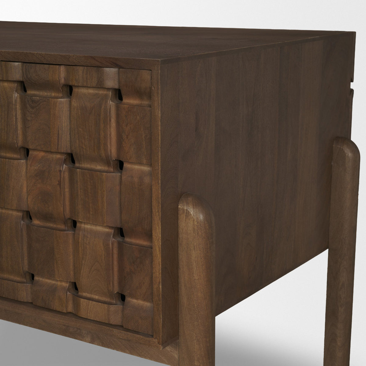 Trellyn Dark Brown Solid Wood Carved Woven Desk from Mercana - Luna Furniture