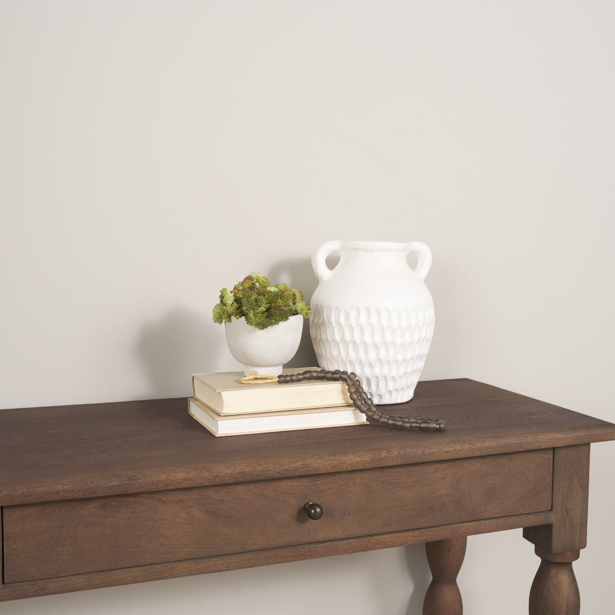 Basma White Scale Textured Ceramic Vase w/ Handles from Mercana - Luna Furniture