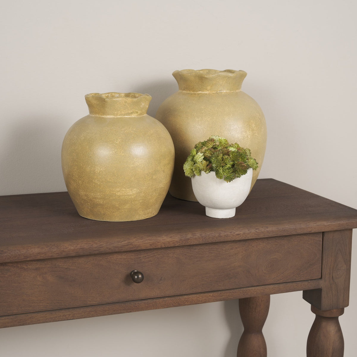 Melo Large Distressed Citron Yellow Ceramic Vase from Mercana - Luna Furniture