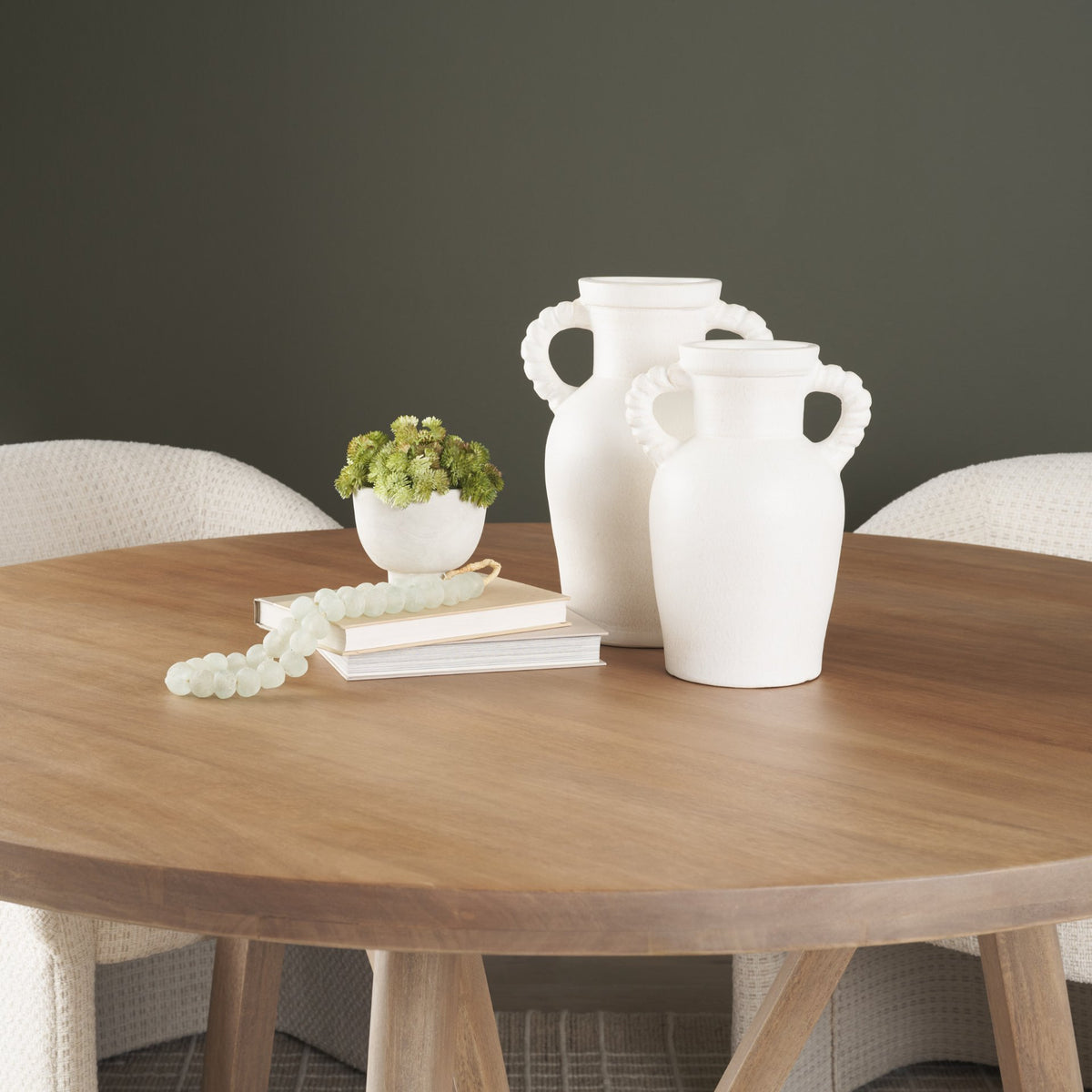 Trenza Large White Ceramic Vase w/ Twisted Handles from Mercana - Luna Furniture