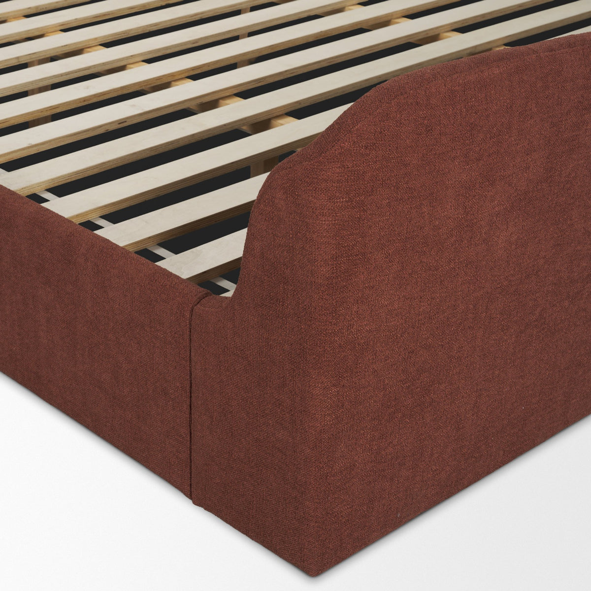 Solene Queen Upholstered Bedframe w/ Footbed | Curved Headboard | Burgundy Fabric from Mercana - Luna Furniture