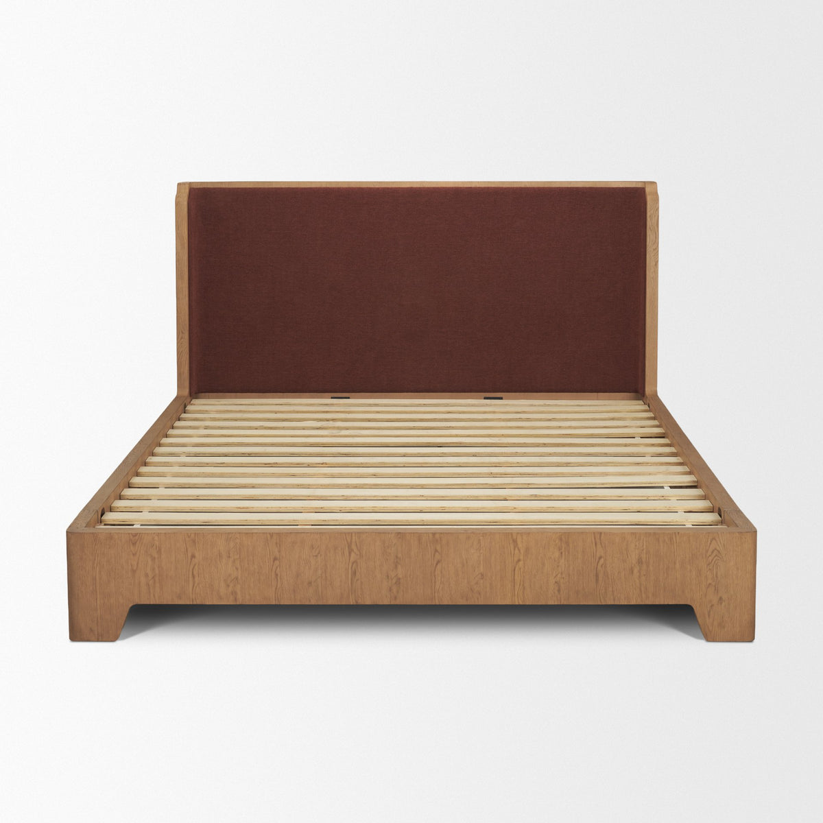 Holden Queen Upholstered Bedframe | Shelter Headboard | Burgundy Performance Fabric from Mercana - Luna Furniture