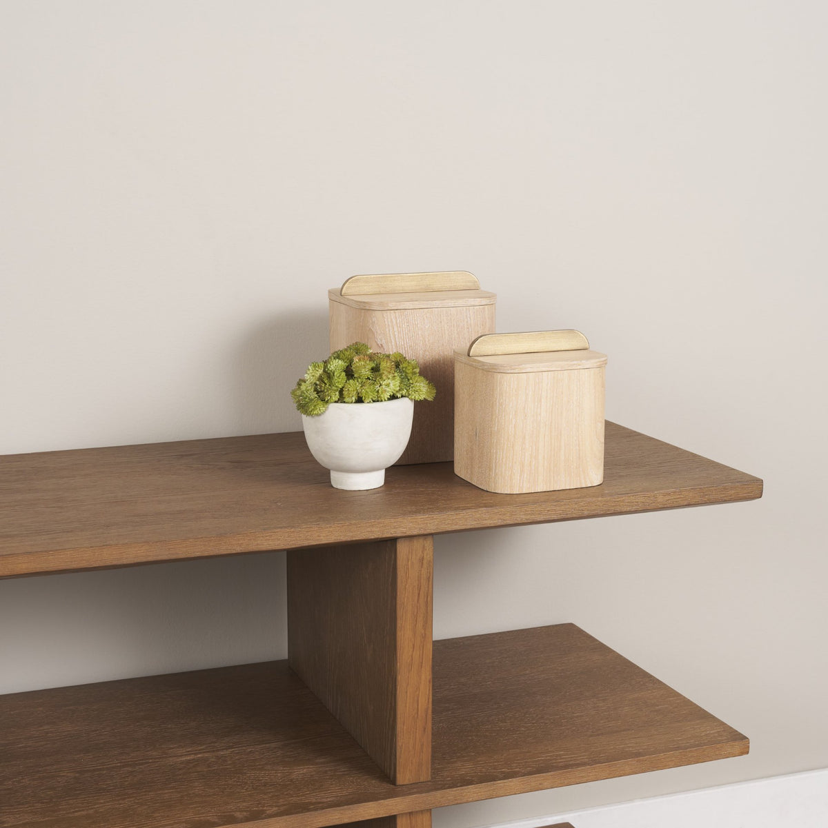 Benton White-Washed Wood w/ Brass Handle Decorative Box Set