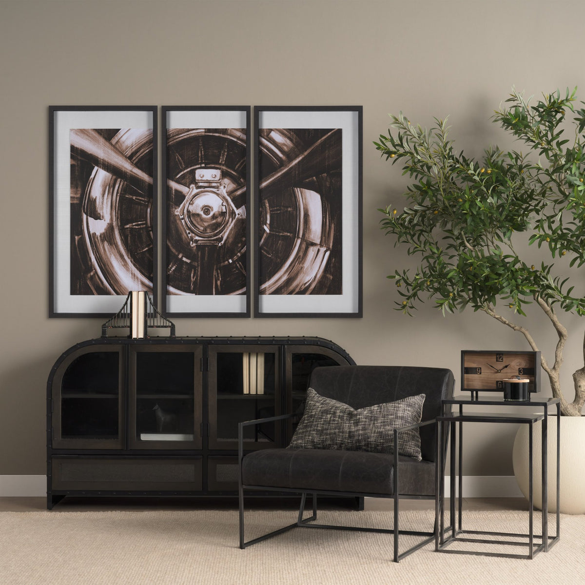 Vintage Propeller (Sepia) (Set of 3) by Ethan Harper Framed Artwork Matted under Glass from Mercana - Luna Furniture