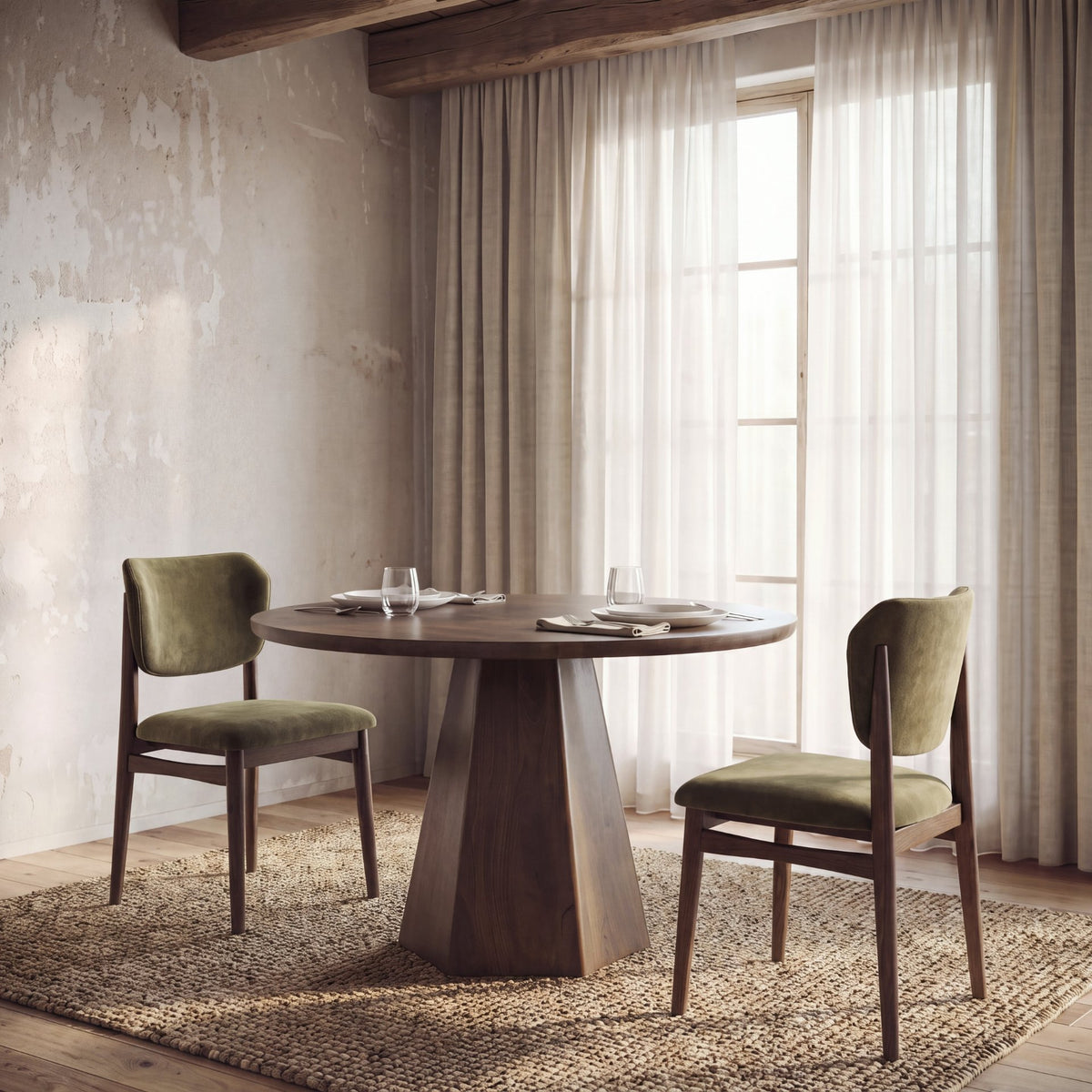 Cline Moss 008 Olive Fabric Upholstered and Brown Wood Dining Chair, Set of 2 from Mercana - Luna Furniture