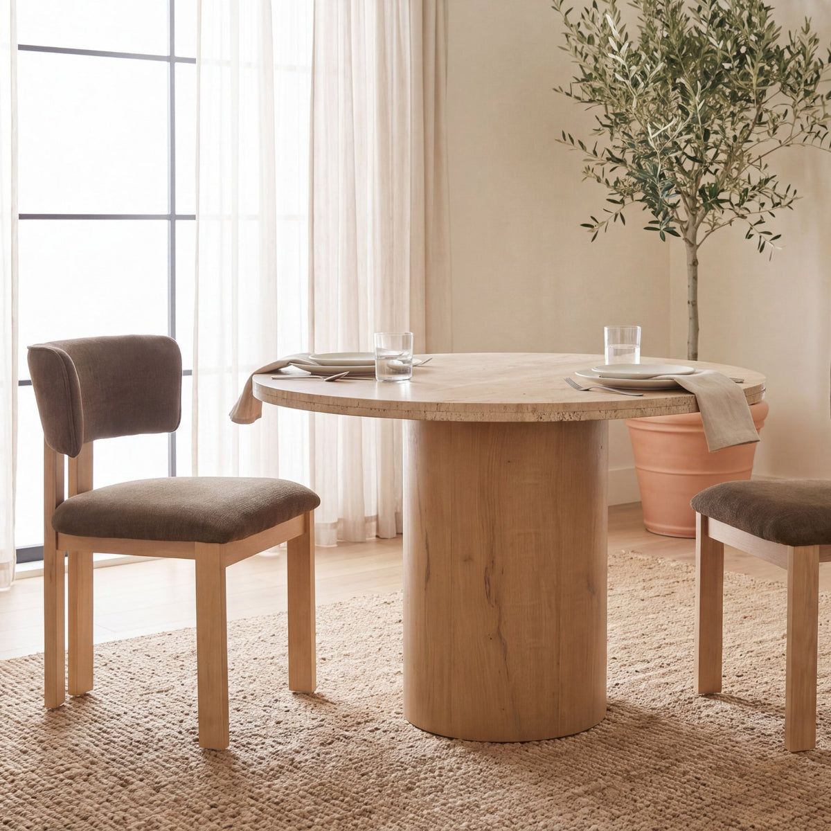 Soho Curved Open Back Brown Fabric w/ Light Brown Tripod Frame Dining Chair from Mercana - Luna Furniture