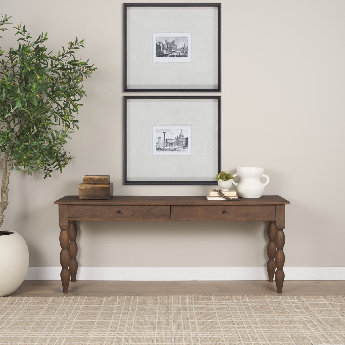 Angeline Spool Turned Console Table | Dark Brown Wood | 2 Drawers from Mercana - Luna Furniture
