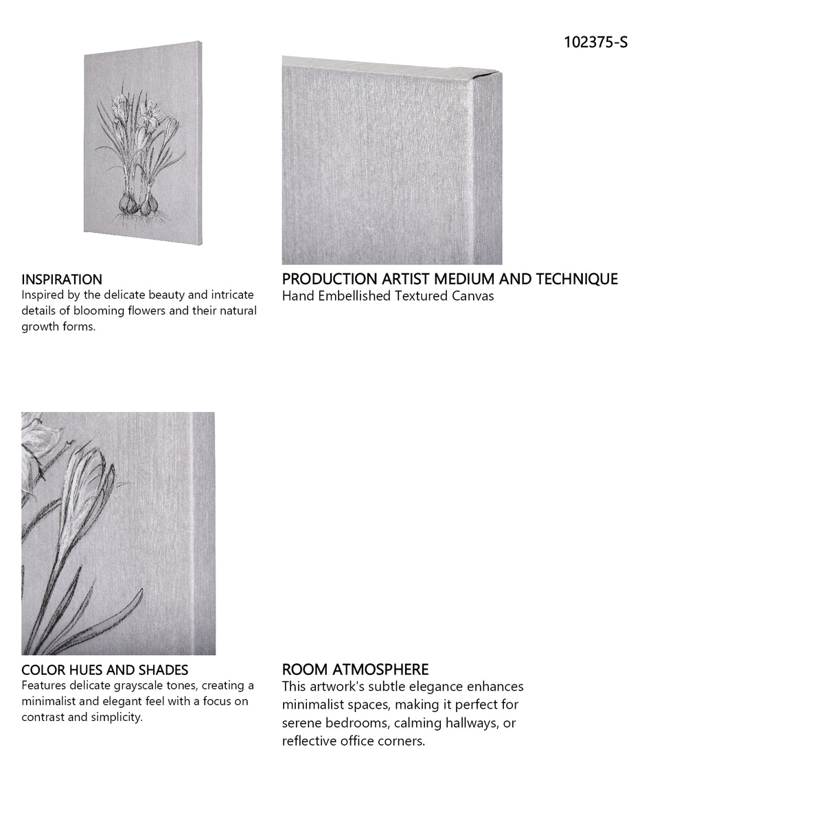 Botanical sketches V (Grey) by Mercana Studio a Hand Embellished Textured Canvas from Mercana - Luna Furniture