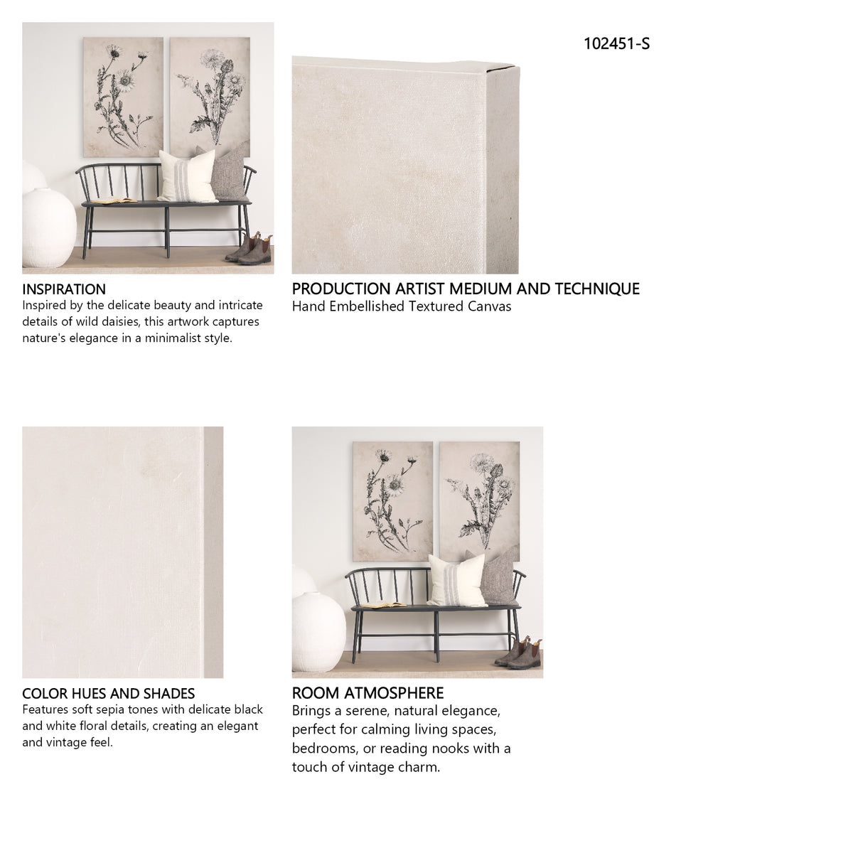 Chamomile Drawing I by Mercana Studio a Hand Embellished Textured Canvas from Mercana - Luna Furniture