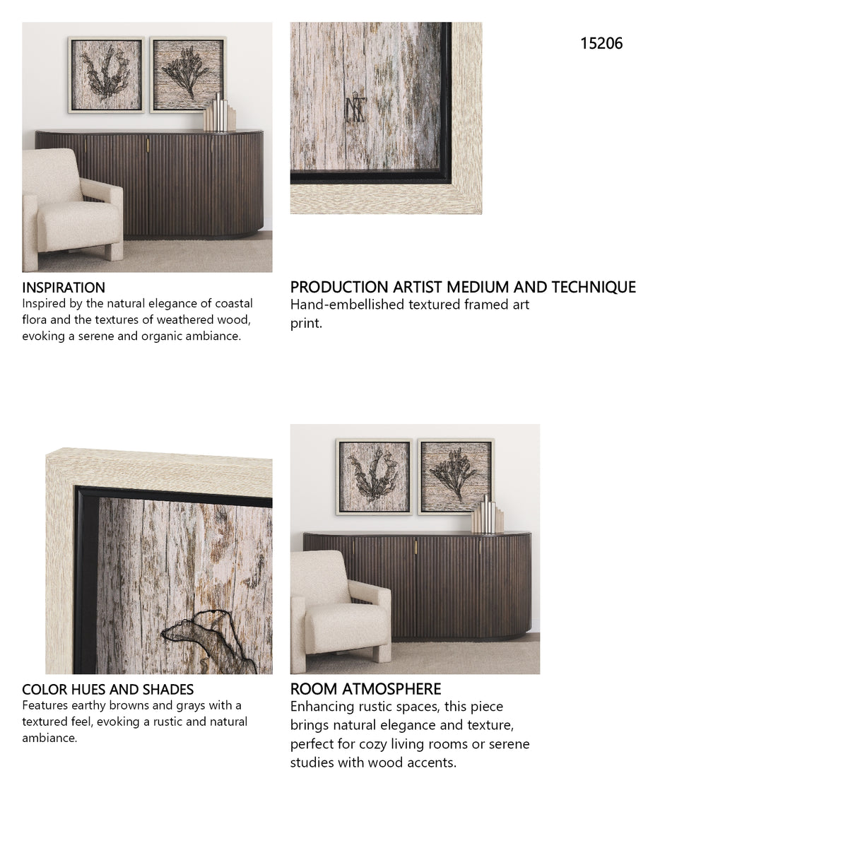 Wood Grain Sea Plant II by Mercana Studio a Hand Embellished Textured Framed Art Print from Mercana - Luna Furniture
