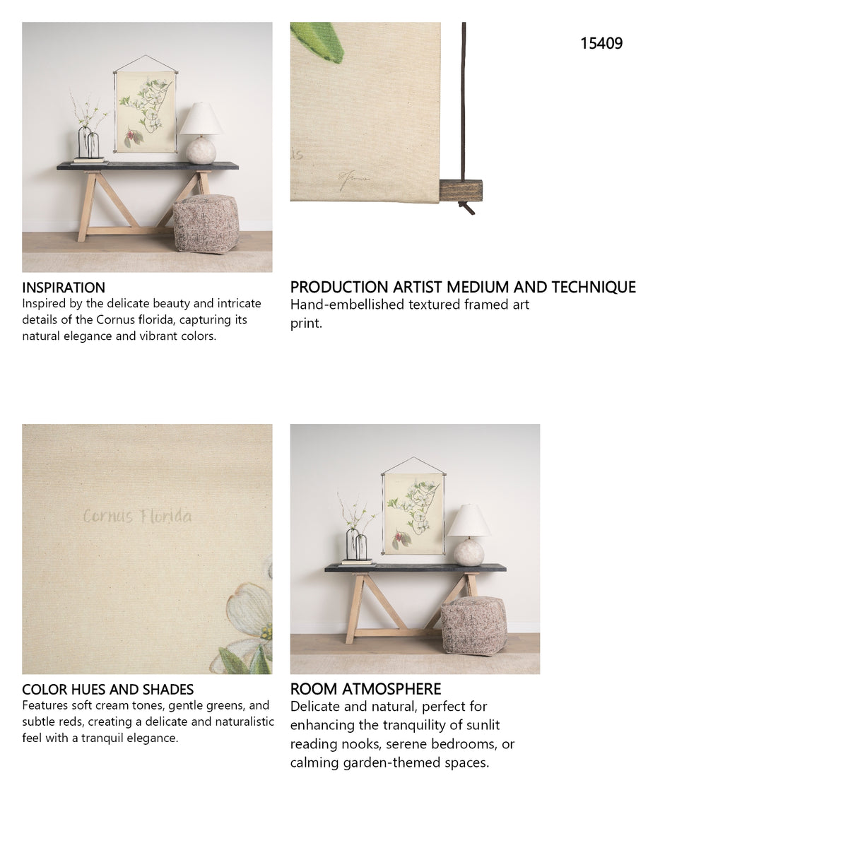 Botanical Study-Cornus Florida by Mercana Studio a Hand Embelished Textured Framed Art Print from Mercana - Luna Furniture