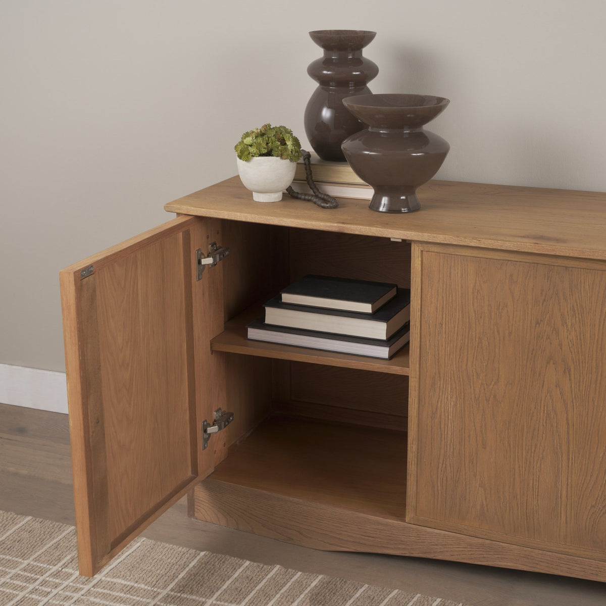 Carrington 82" 4 Door Closed Sideboard | Brown Oak Wood w/ Brass Hardware from Mercana - Luna Furniture