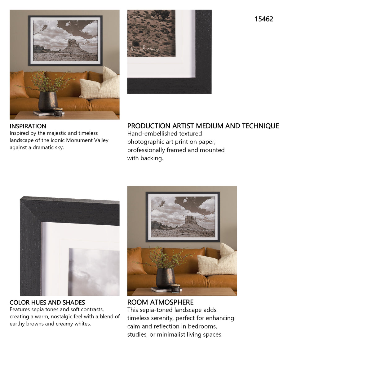 Monument Valley II Sepia by Debra Van Swearingen a Hand Embellished Framed Photo Art Print Matted un from Mercana - Luna Furniture