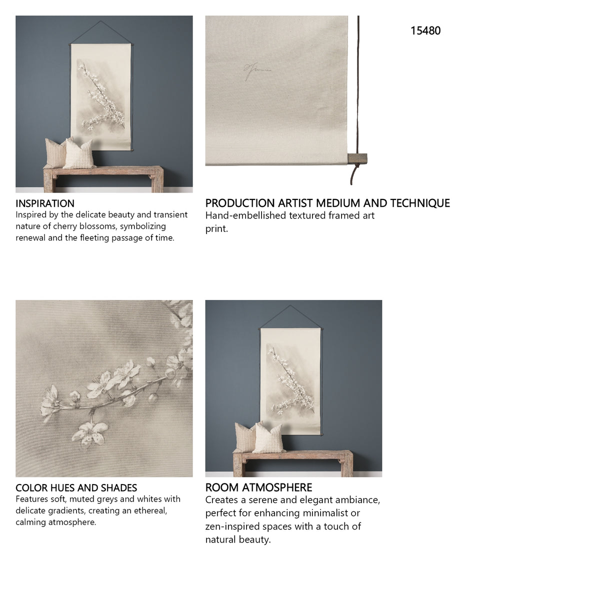 Cherry Blossom Sketch II by Mercana Studio a Hand Embellished Framed Art Print from Mercana - Luna Furniture