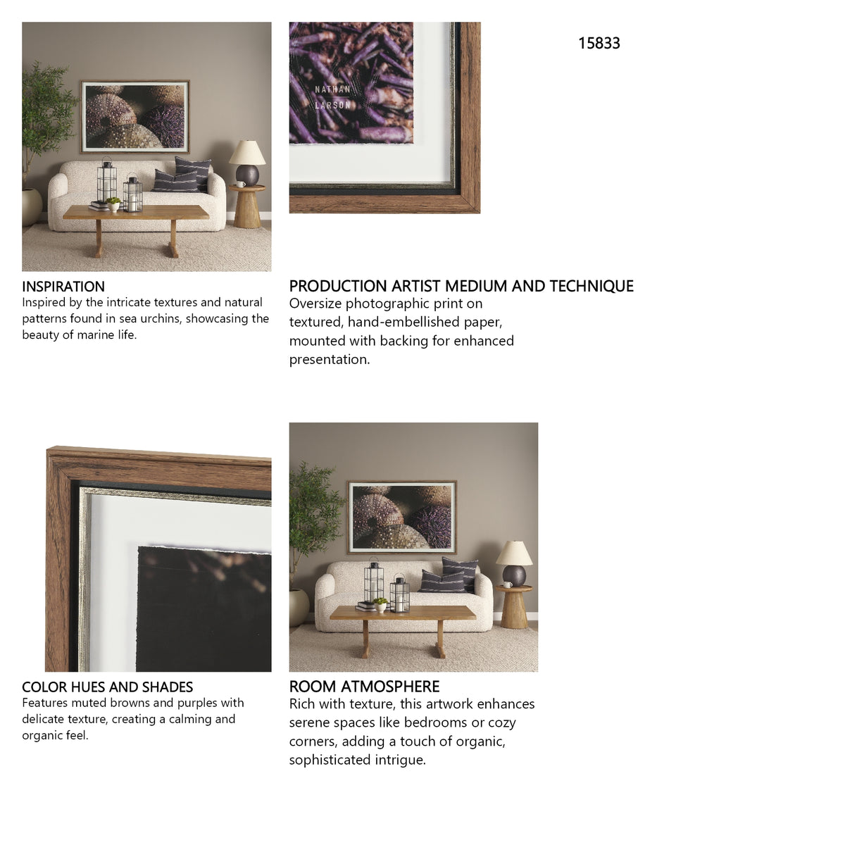 Purple Sea Urchins by Nathan Larson a Hand Embellished Framed Photo Art Print Matted under Glass from Mercana - Luna Furniture