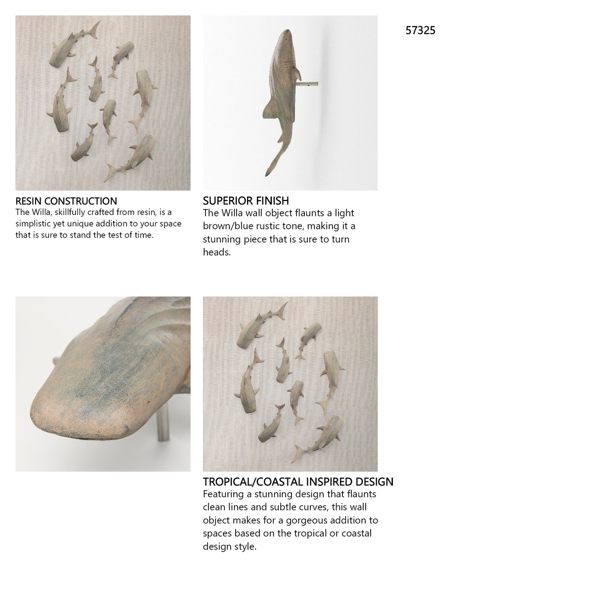 Willa Large Wall Mountable Whale Shark Sculpture from Mercana - Luna Furniture