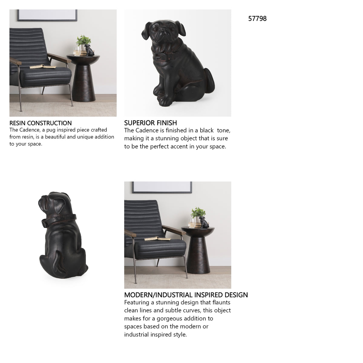 Cadence 4L x 5W Black Resin Pug Dog from Mercana - Luna Furniture