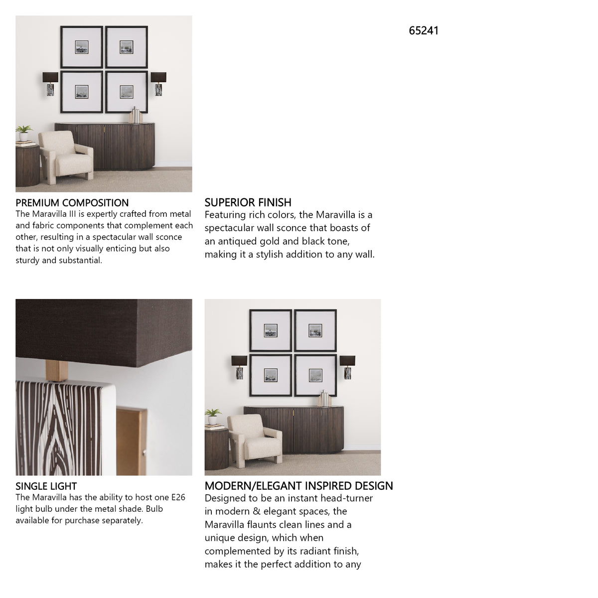 Maravilla III 11x17 Black/White Pattered Base Black Fabric Shade Wall Sconce from Mercana - Luna Furniture