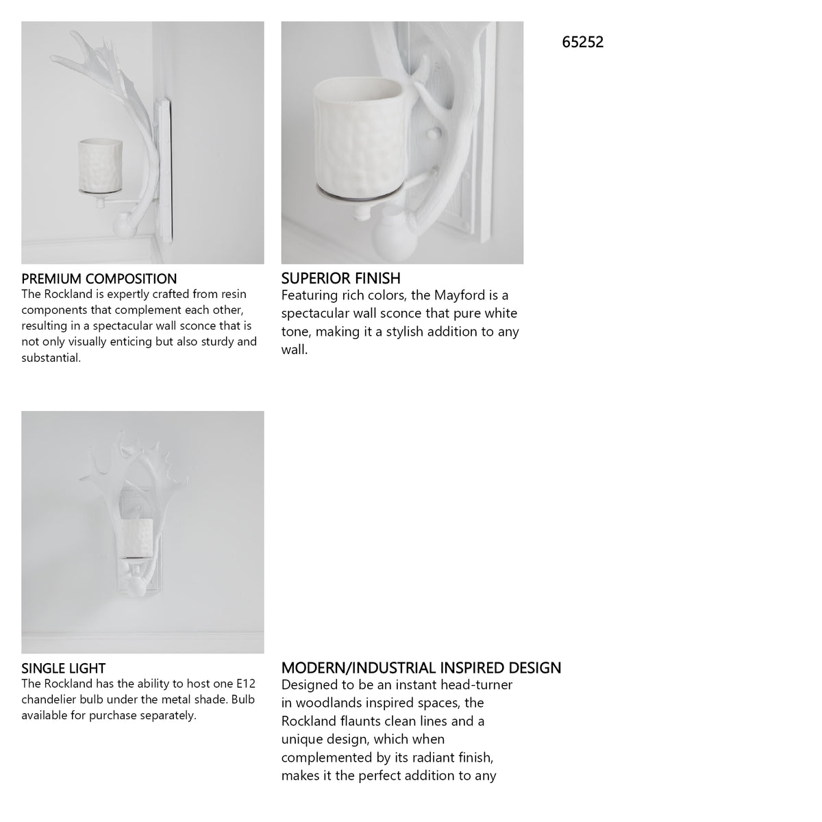 Rockland 8x19.5 White Resin Antlers Wall Sconce from Mercana - Luna Furniture