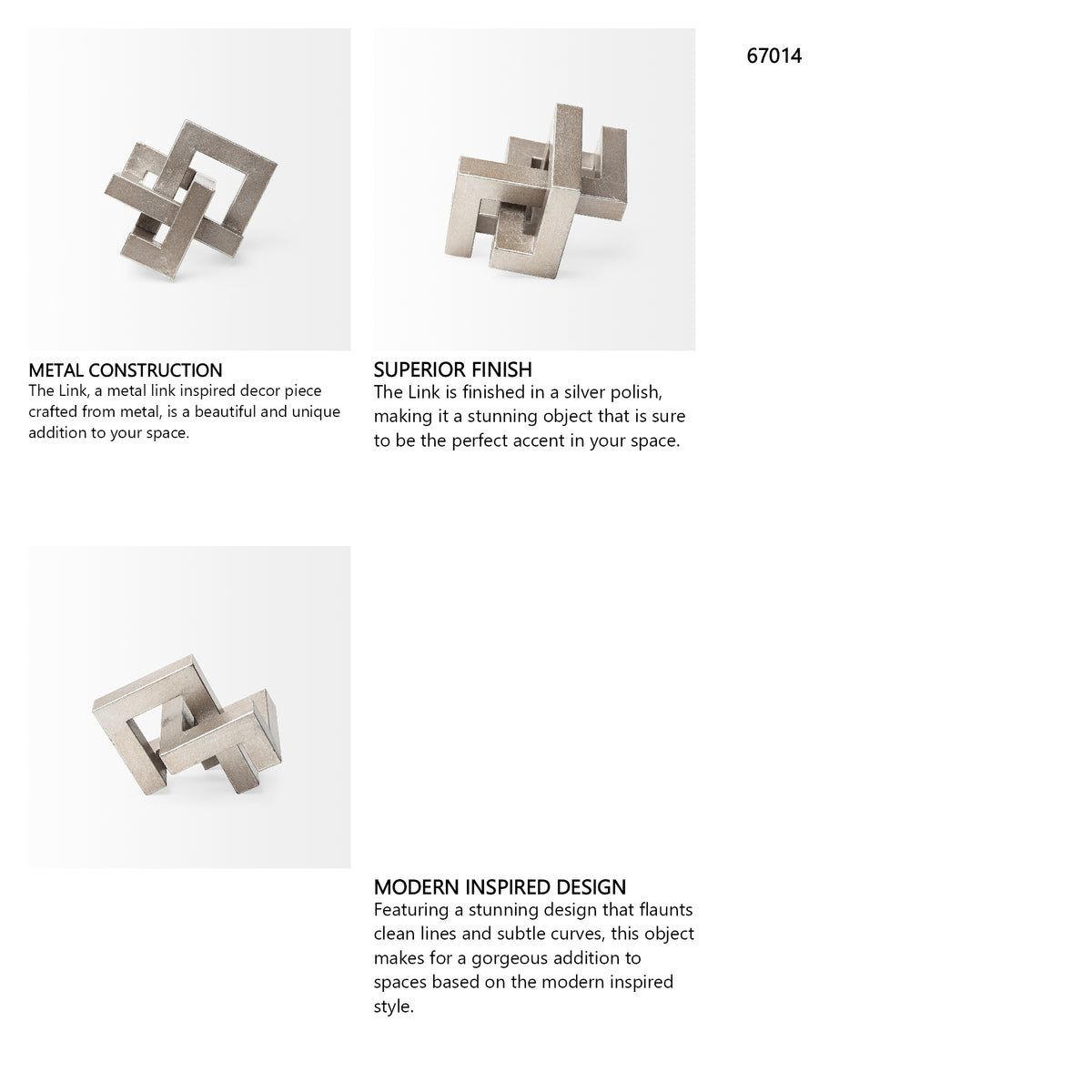 Link Small Silver Metal Sculpture Decorative Object from Mercana - Luna Furniture